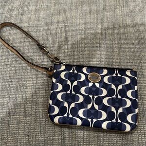 Coach Blue and Cream Patterned Wristlet